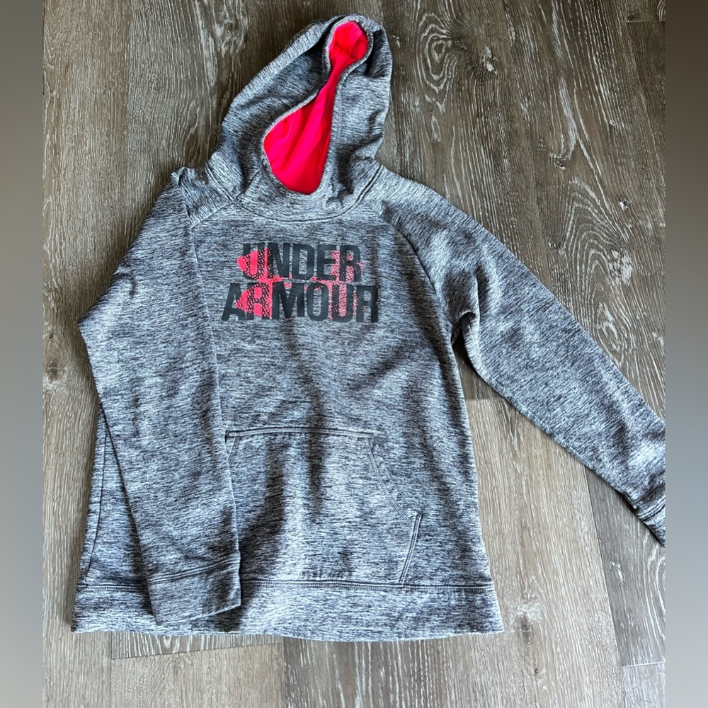 Under Armour Hoodie, Youth Large, Gray/Pink